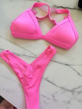 One One Neon Pink Women’s Triangle Bikini Set